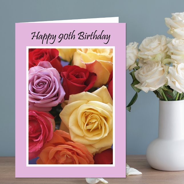 90th Birthday Colorful Roses Card (Creator Uploaded)