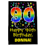[ Thumbnail: 90th Birthday: Colorful Stars Pattern & Rainbow 90 Gift Bag ]