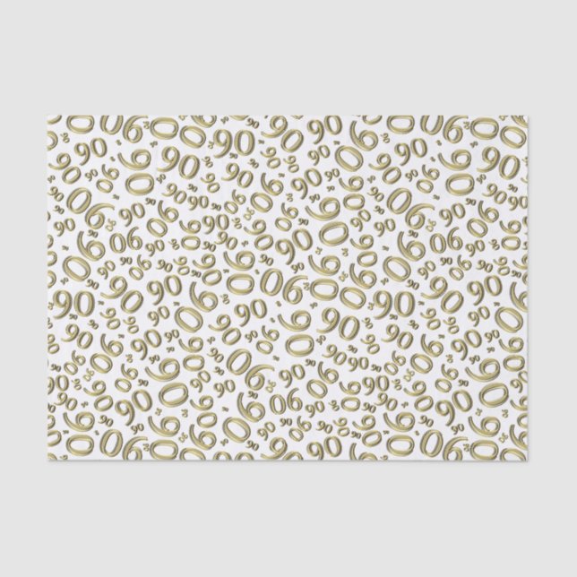 90th Birthday Cool Number Pattern Gold and White Tissue Paper (Front)