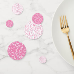 90th Birthday Cool Number Pattern Pink and White Confetti