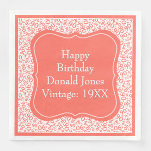 90th Birthday Coral/White Bracket Number Pattern Paper Dinner Napkins