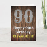 [ Thumbnail: 90th Birthday: Country Western Inspired Look, Name Card ]