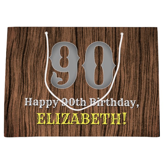 90th Birthday: Country Western Inspired Look, Name Large Gift Bag (Front)