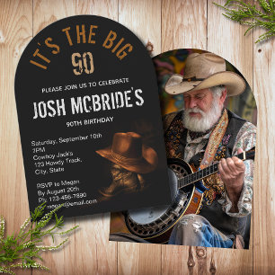 90th Birthday Cowboy Boots Hat Photo Western Invitation