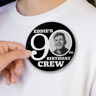 90th Birthday crew custom photo and name black Button