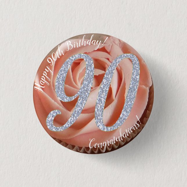90th Birthday Cupcake 3 Cm Round Badge Button (Front)