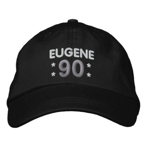 90th Birthday Custom Name BLACK WHITE SILVER H90E Embroidered Baseball Cap