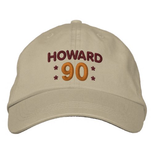 90th Birthday Custom Name KHAKI RED GOLD H90D Embroidered Baseball Cap