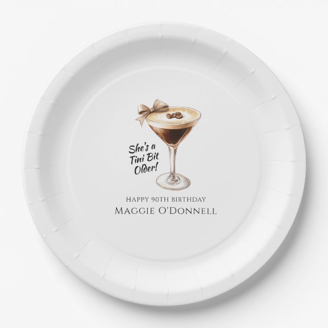 90th Birthday Custom Paper Plate Espresso Martini (Front)
