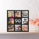 90th birthday custom photo collage black monogram faux canvas print<br><div class="desc">A unique 90th birthday gift or keepsake, celebrating her life with a collage of 8 of your photos. Add images of her family, friends, pets, hobbies or dream travel destination. Personalize and add a name, age 90 and a date. White and gray colored letters. A chic black background. This canvas...</div>