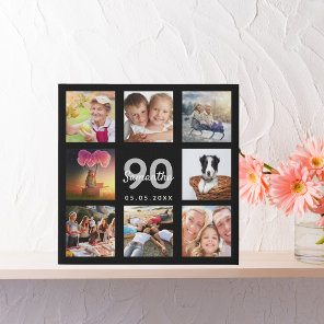 90th birthday custom photo collage black monogram faux canvas print