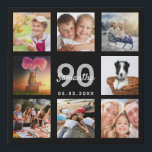 90th birthday custom photo collage black monogram faux canvas print<br><div class="desc">A unique 90th birthday gift or keepsake, celebrating her life with a collage of 8 of your photos. Add images of her family, friends, pets, hobbies or dream travel destination. Personalize and add a name, age 90 and a date. White and gray colored letters. A chic black background. This canvas...</div>