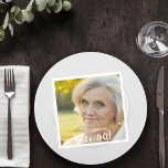 90th birthday custom photo hello 90 woman napkins<br><div class="desc">Template for Your photo.  White text overlay: Hello 90!  A napkin for a 90th birthday party.</div>