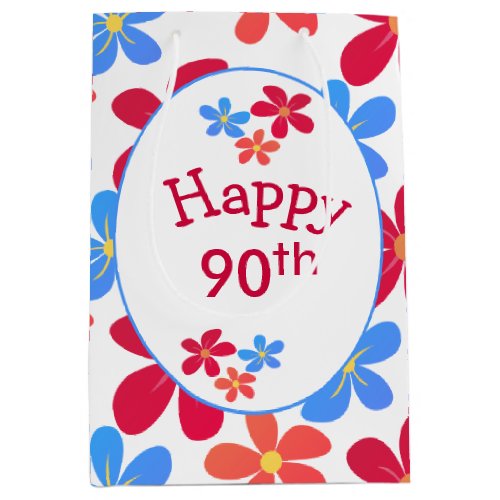 90th Birthday Daisies On White  Medium Gift Bag