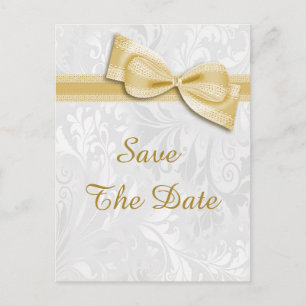 90th Birthday Damask and Faux Bow Save The Date Announcement Postcard