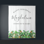 90th Birthday December Birth Flower Backdrop<br><div class="desc">Create a special keepsake when your guests have a photograph with the birthday celebrant. This festive Christmas backdrop features green  holly and red berries. All of the text is editable so you can easily craft your own special mood.</div>