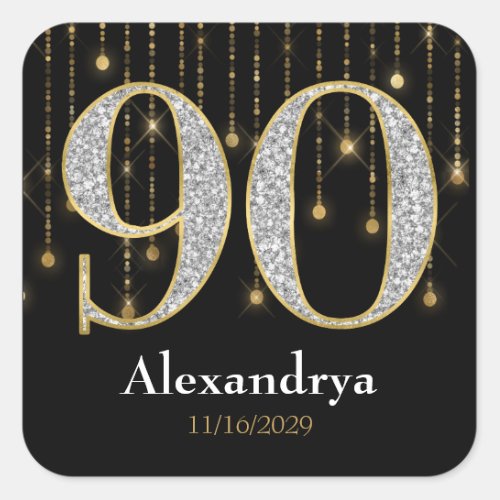 90th Birthday Diamonds Gold Favor Tags Stickers