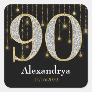 90th Birthday Diamonds Gold Favor Tags Stickers