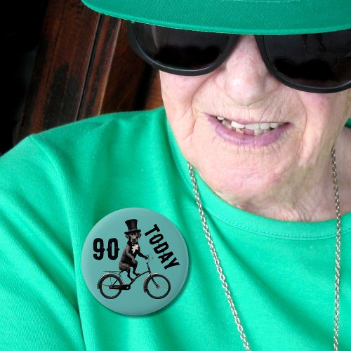 90th birthday Dog on a Bike 90 Ninety Button