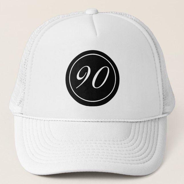 90th Birthday Elegant Black  Birthday Trucker Hat (Front)