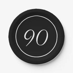 90th Birthday Elegant Black White Paper Plates