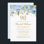 90th Birthday Elegant Blue Gold Floral Invitation<br><div class="desc">More floral birthday invitations in the Little Bayleigh store!</div>