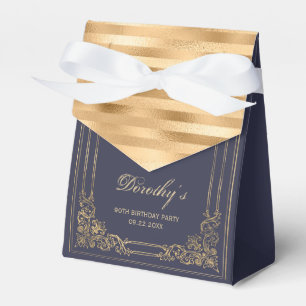 90th Birthday Elegant Dark Navy Gold Framed Script Favor Boxes