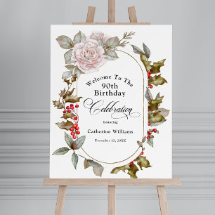 90th Birthday Elegant December Rose Holly Floral Foam Board