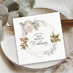 90th Birthday Elegant Feminine Floral December Napkins<br><div class="desc">When your birthday occurs in the month of December, it often gets lost in all the holiday fanfare. Make the guest of honor feel extra special with this beautifully unique custom birthday party napkin that has a unique floral wreath with a feminine pink rose accent added to the holly and...</div>