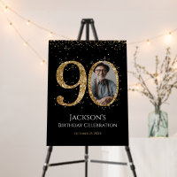 90th Birthday Elegant Gold Glitter Welcome Photo