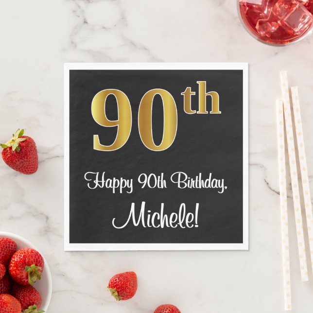 90th Birthday ~ Elegant Luxurious Faux Gold Look # Napkins (Insitu)