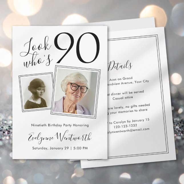 90th Birthday Elegant Minimal Script Photo Invitation (Creator Uploaded)