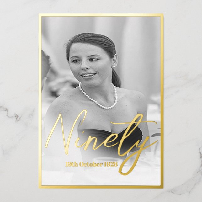 90th Birthday Elegant Photo Birthday Invitation Foil Invitation (Front)