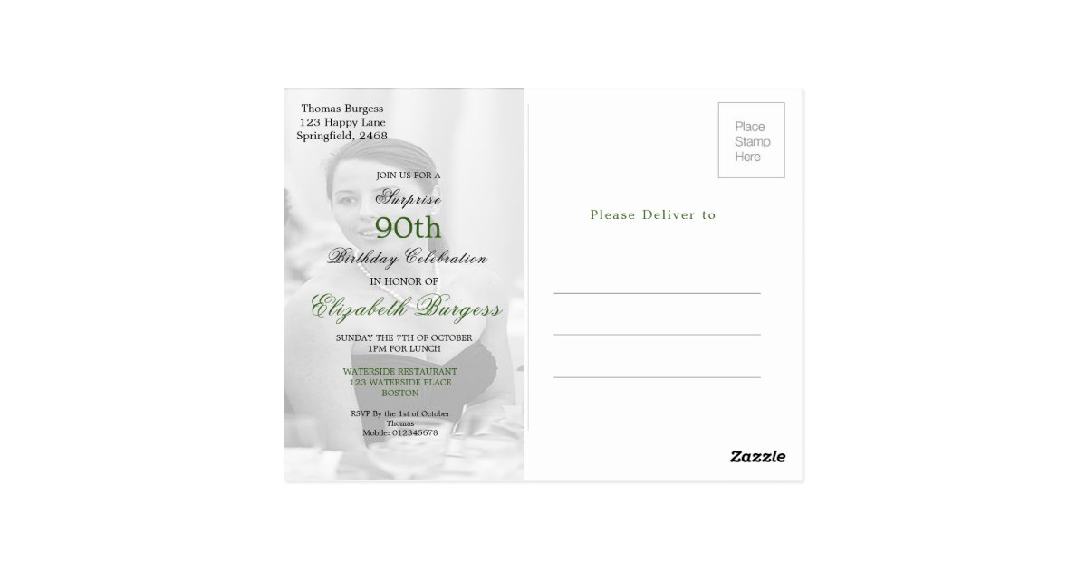 90th Birthday Elegant Photo Monogram Birthday Postcard | Zazzle.com