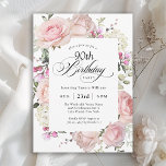 90th Birthday Elegant Pink Roses Calligraphy Invitation<br><div class="desc">So stylish, this beautiful 90th birthday party invitation has a feminine color palette in pastel pinks, ivory white, and green. The lovely watercolor botanical elements have an English rose garden appeal. Elegant calligraphy script spells out the word "Birthday" with flair. Personalize the text template with your event details. The age...</div>