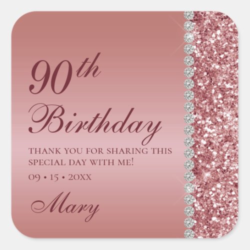 90th Birthday Elegant Square Sticker
