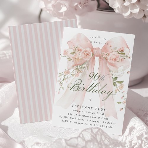 90th Birthday Elegant Watercolor Pink Floral Invitation