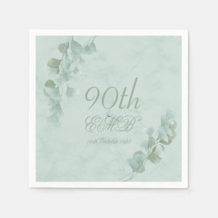 90th Birthday Eucalyptus Foliage Elegant Green Napkins