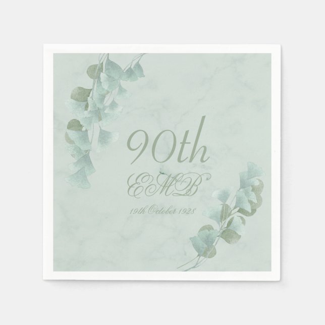 90th Birthday Eucalyptus Foliage Elegant Green Napkins (Front)