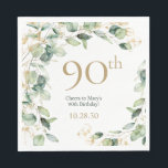 90th Birthday Eucalyptus Napkins<br><div class="desc">These exquisite, watercolor eucalyptus with gold leaf embellishments 90th birthday party luncheon napkins are perfect for celebrating your wife, mom, sister, friend, grandmother, great grandmother. Their soft flowy design is modern yet traditional. They'll look fabulous on your counters, buffet or tables. Select Personalize this template to make them uniquely your...</div>