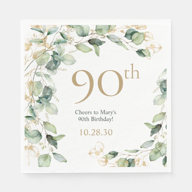 90th Birthday Eucalyptus Napkins (Front)