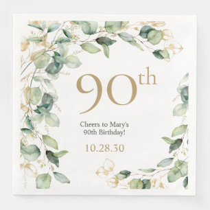 90th Birthday Eucalyptus Paper Dinner Napkins