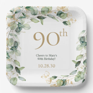 90th Birthday Eucalyptus Paper Plates