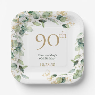 90th Birthday Eucalyptus Paper Plates