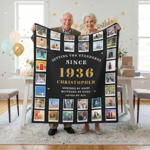 90th Birthday Family Memories Photo Collage Fleece Blanket