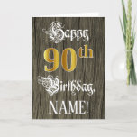 [ Thumbnail: 90th Birthday: Faux Gold Look + Faux Wood Pattern Card ]