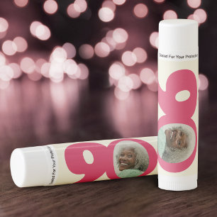 90th Birthday favor pink cream 90 name and photo Lip Balm