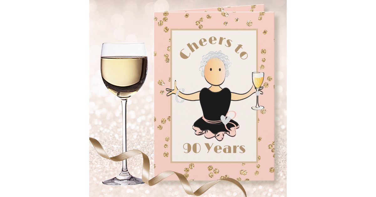90th Birthday Female Cartoon Sparkle Champagne Card | Zazzle