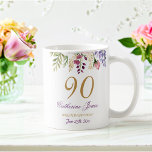 90th Birthday Floral Bouquet Gold Accents Coffee Mug<br><div class="desc">This beautiful watercolor floral bouquet brings a touch of elegance and romance to any item. Featuring vibrant purple, pink, and blush roses along with delicate gold leaf accents, this design captures the timeless beauty of blooming flowers. The soft watercolor style and rich color palette create a refined, graceful look, perfect...</div>