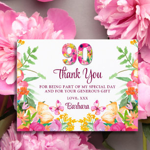 90th Birthday Floral Elegant Thank You Postcard